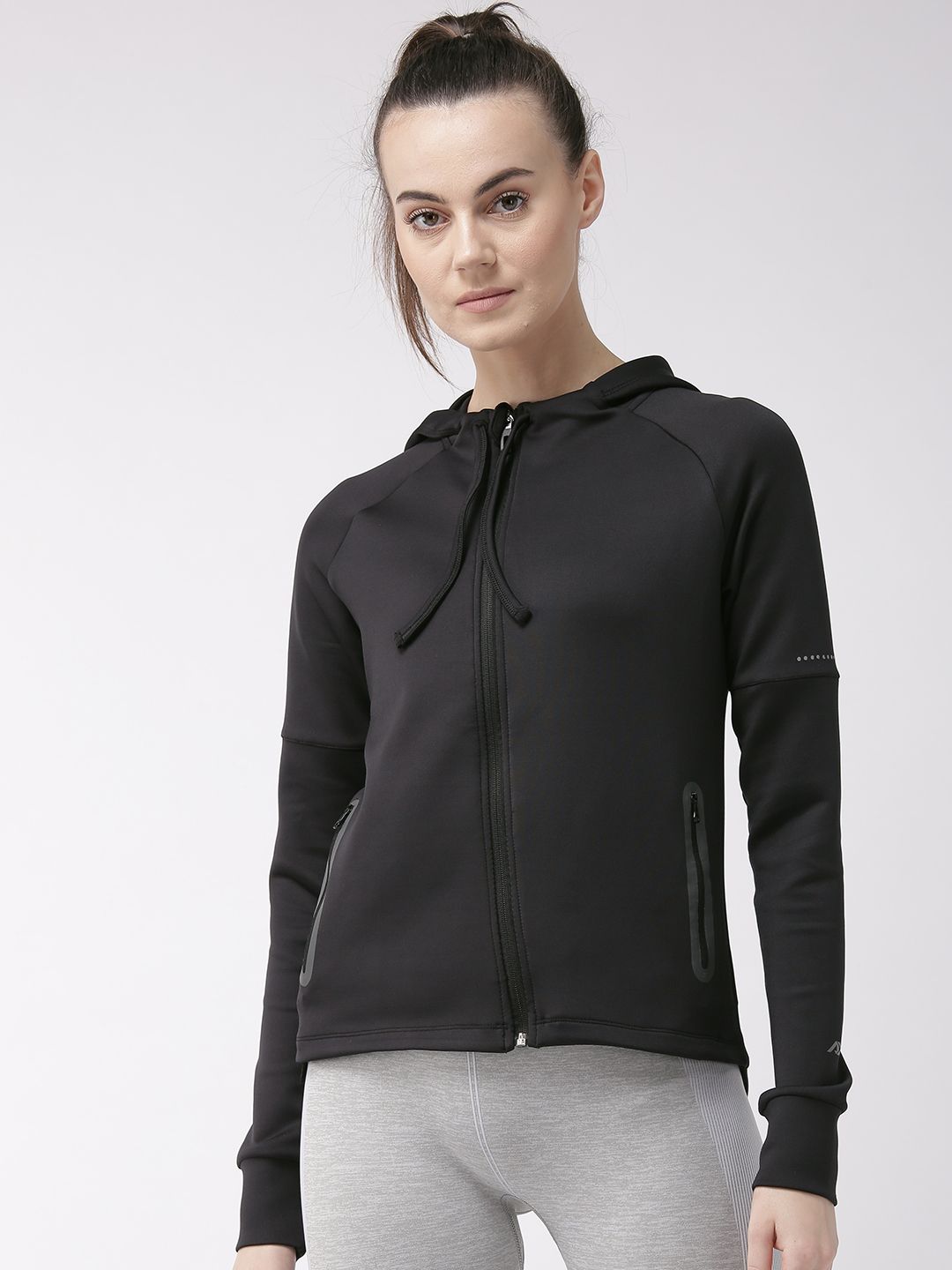 Alcis Women Black Solid Hooded Sweatshirt Price in India