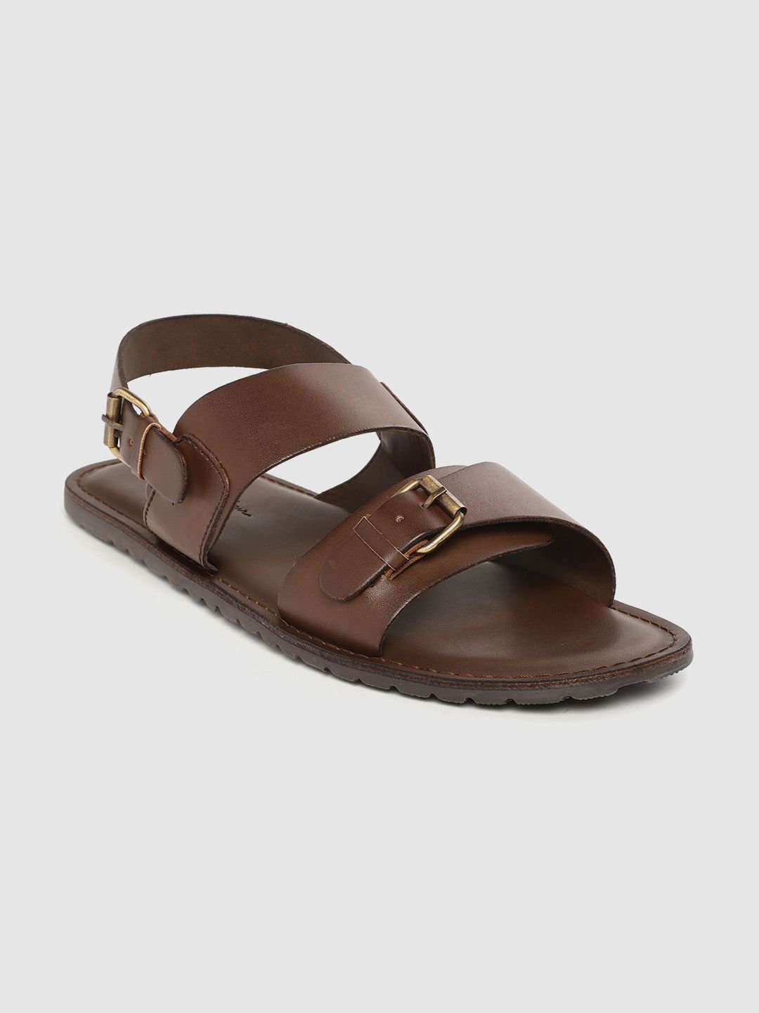 Mast & Harbour Men Coffee Brown Comfort Sandals with Buckle Detail