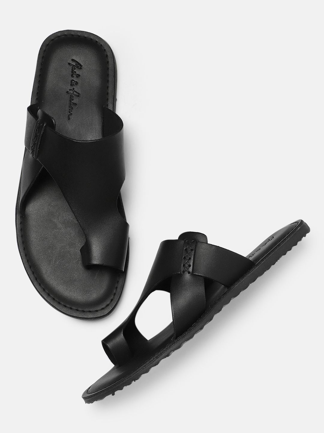 Mast & Harbour Men Black Solid Comfort Sandals