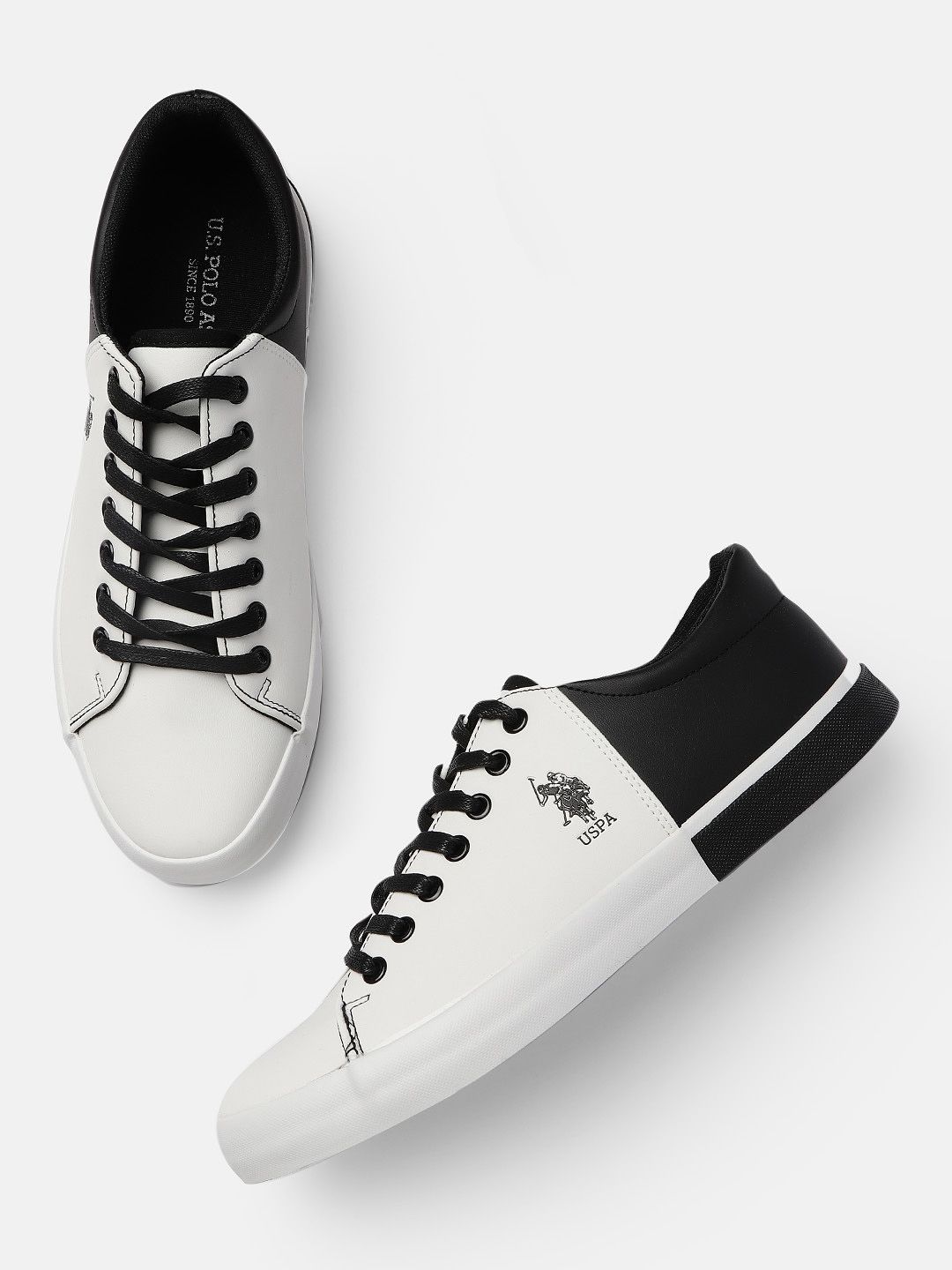 U.S. Polo Assn. Men White & Black Colourblocked PANAL Sneakers