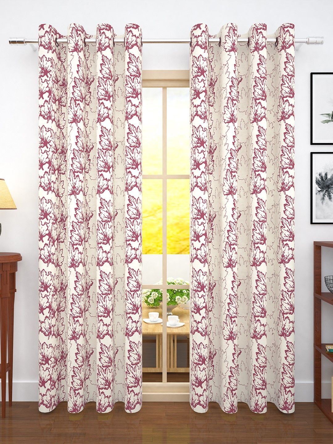 Story@home Off-White & Maroon Set of 2 Door Curtains Price in India