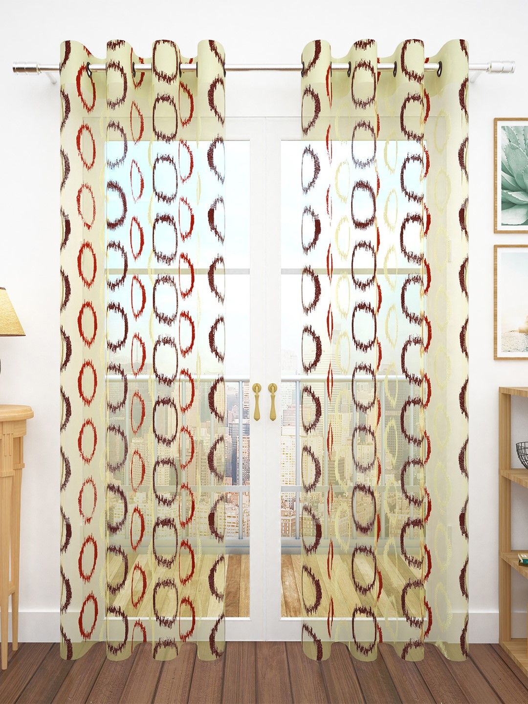 Story@home Yellow & Maroon Set of 2 Jacquard Textured Door Curtains Price in India