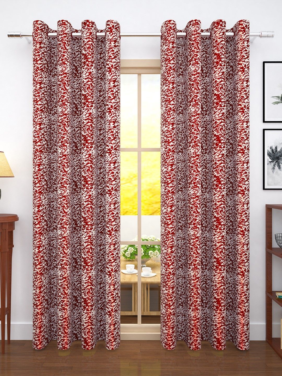 Story@home Red & White Set of 2 Door Curtains Price in India