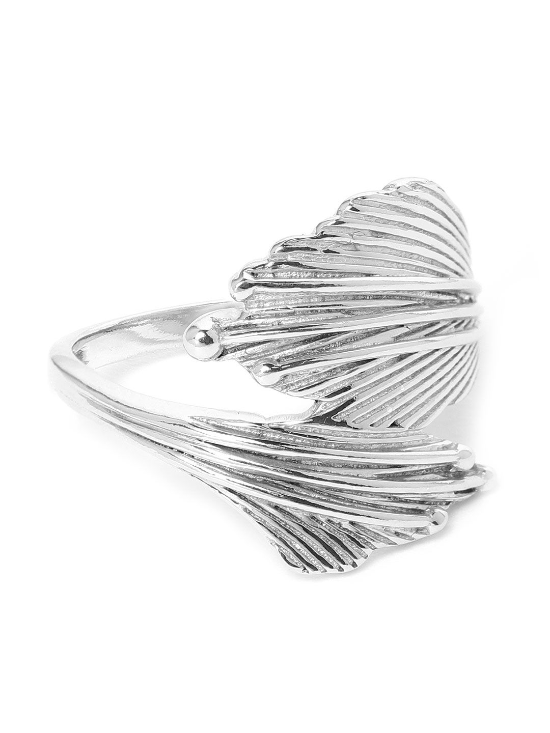 Carlton London Women Silver-Toned Rhodium-Plated Textured Adjustable Finger Ring Price in India