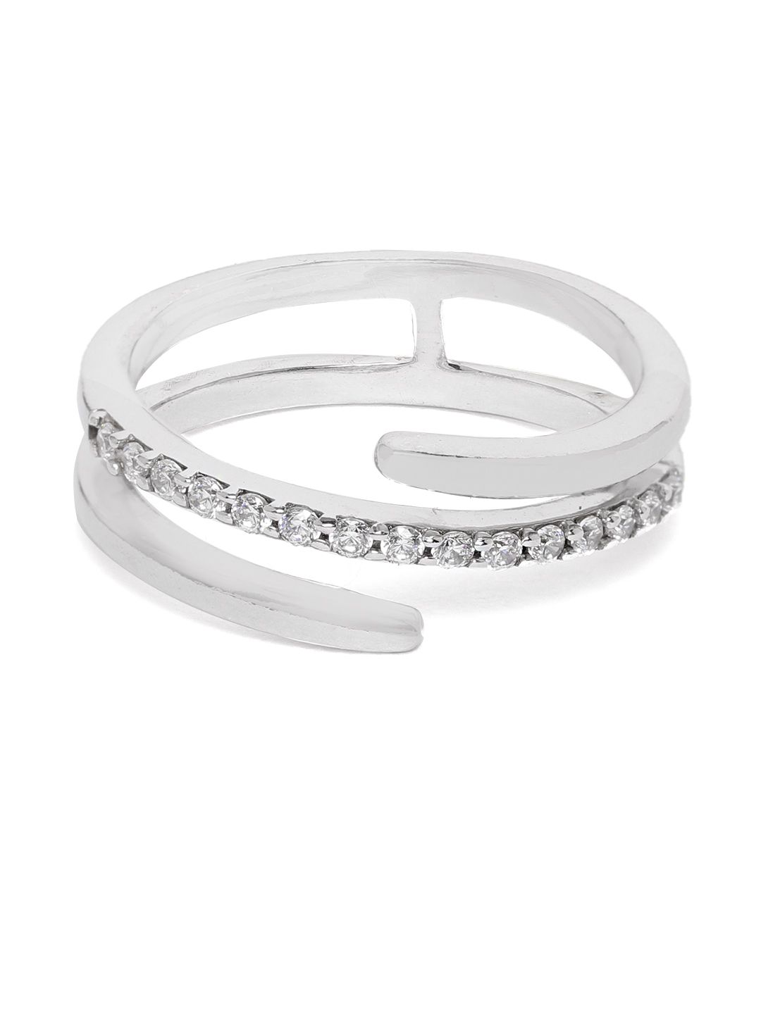 Carlton London Women Silver-Toned Rhodium-Plated CZ-Studded Adjustable Finger Ring Price in India