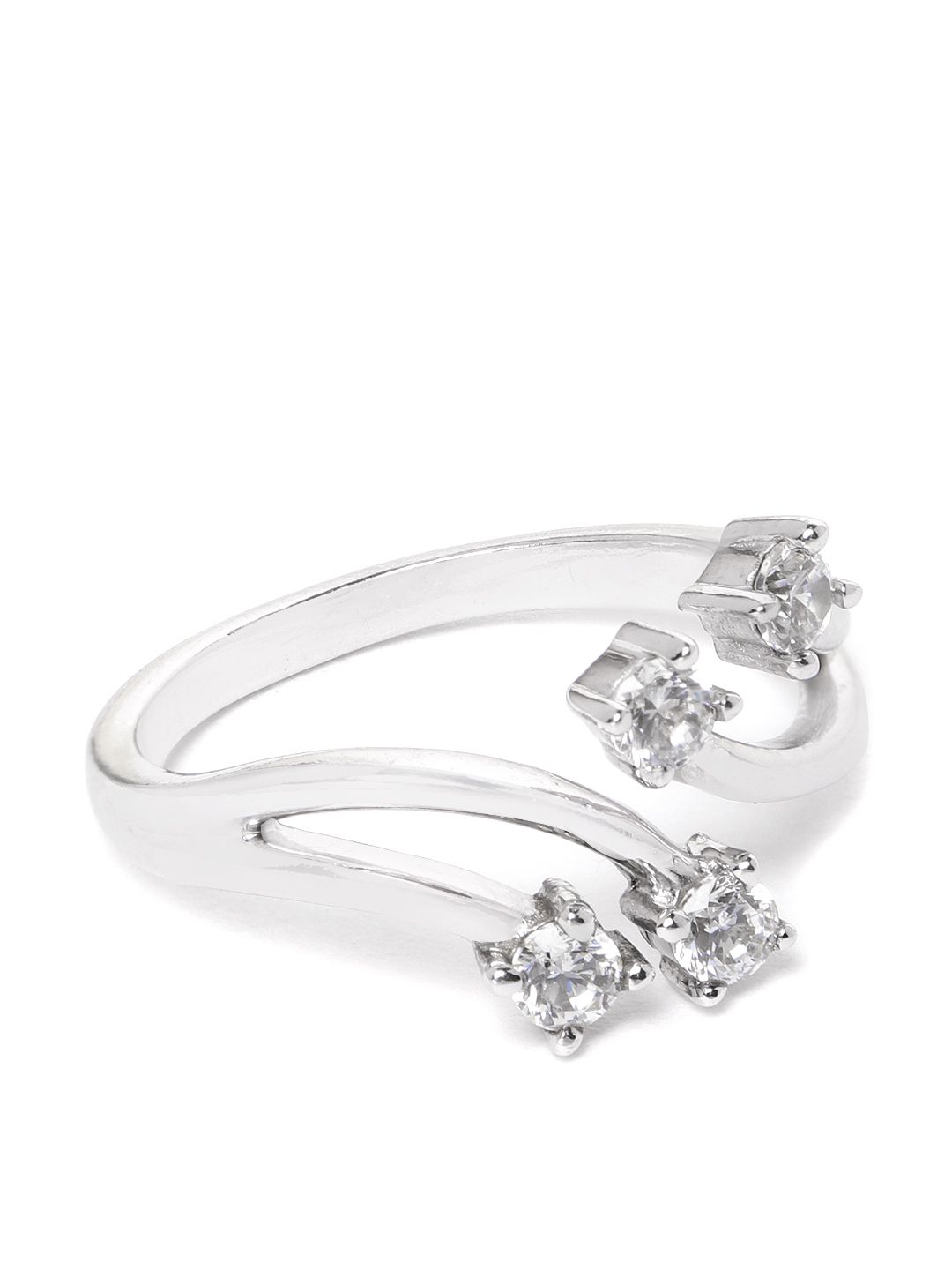Carlton London Women Silver-Toned Rhodium-Plated CZ-Studded Adjustable Finger Ring Price in India