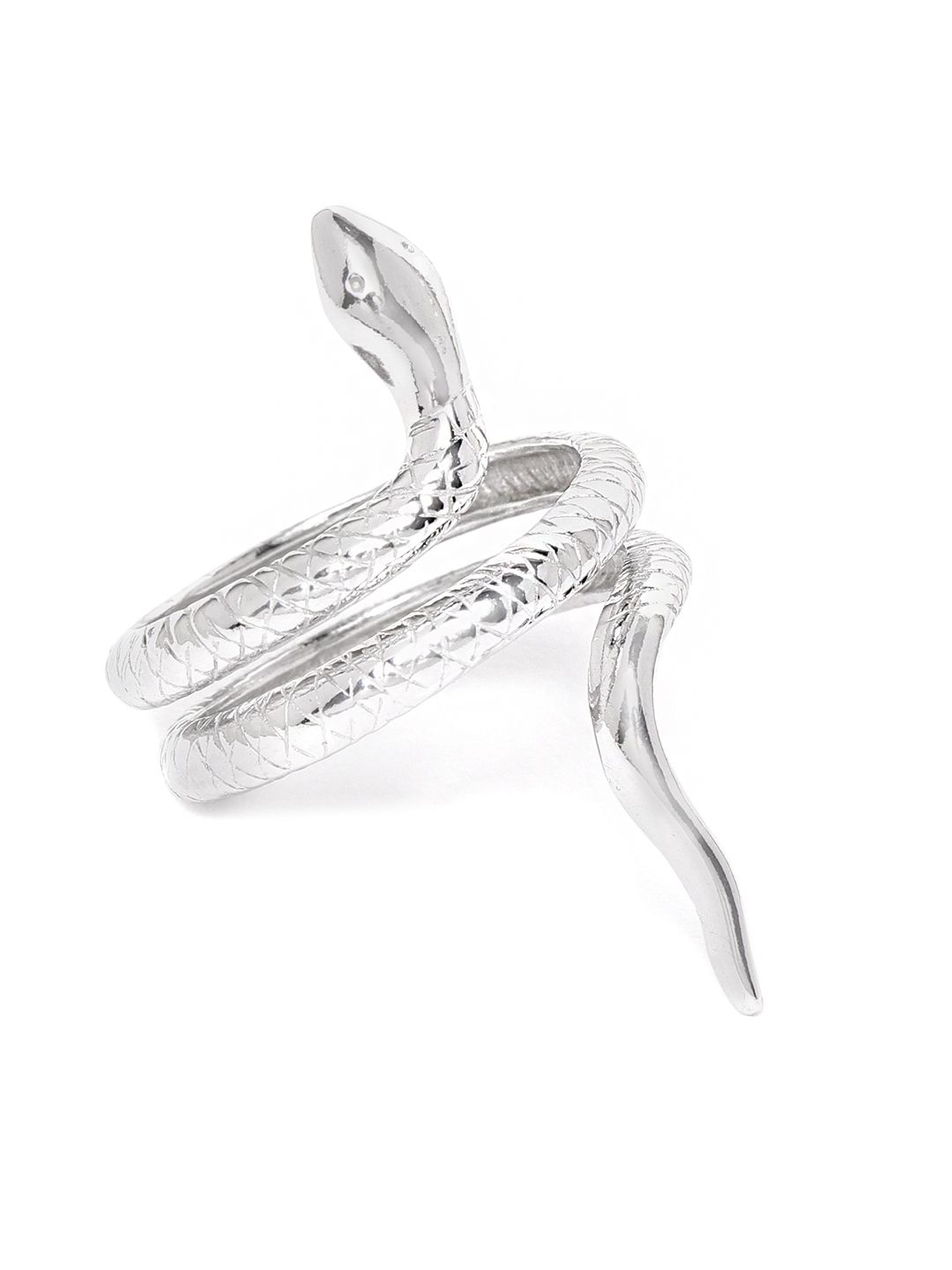 Carlton London Women Silver-Toned Rhodium-Plated Textured Adjustable Finger Ring Price in India