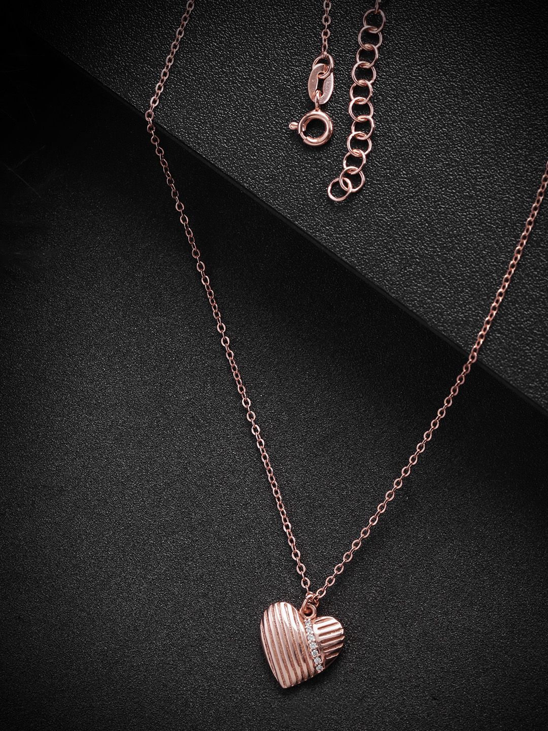 Carlton London Rose Gold-Plated CZ-Studded Heart-Shaped Necklace Price in India