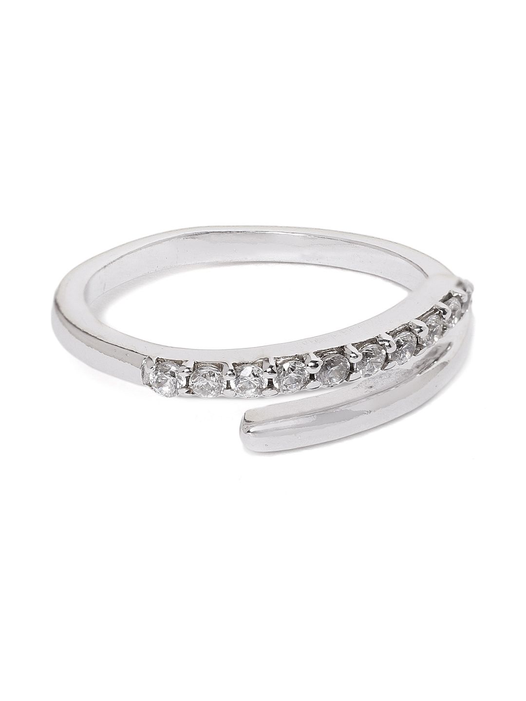 Carlton London Women Silver-Toned Rhodium-Plated CZ-Studded Adjustable Finger Ring Price in India