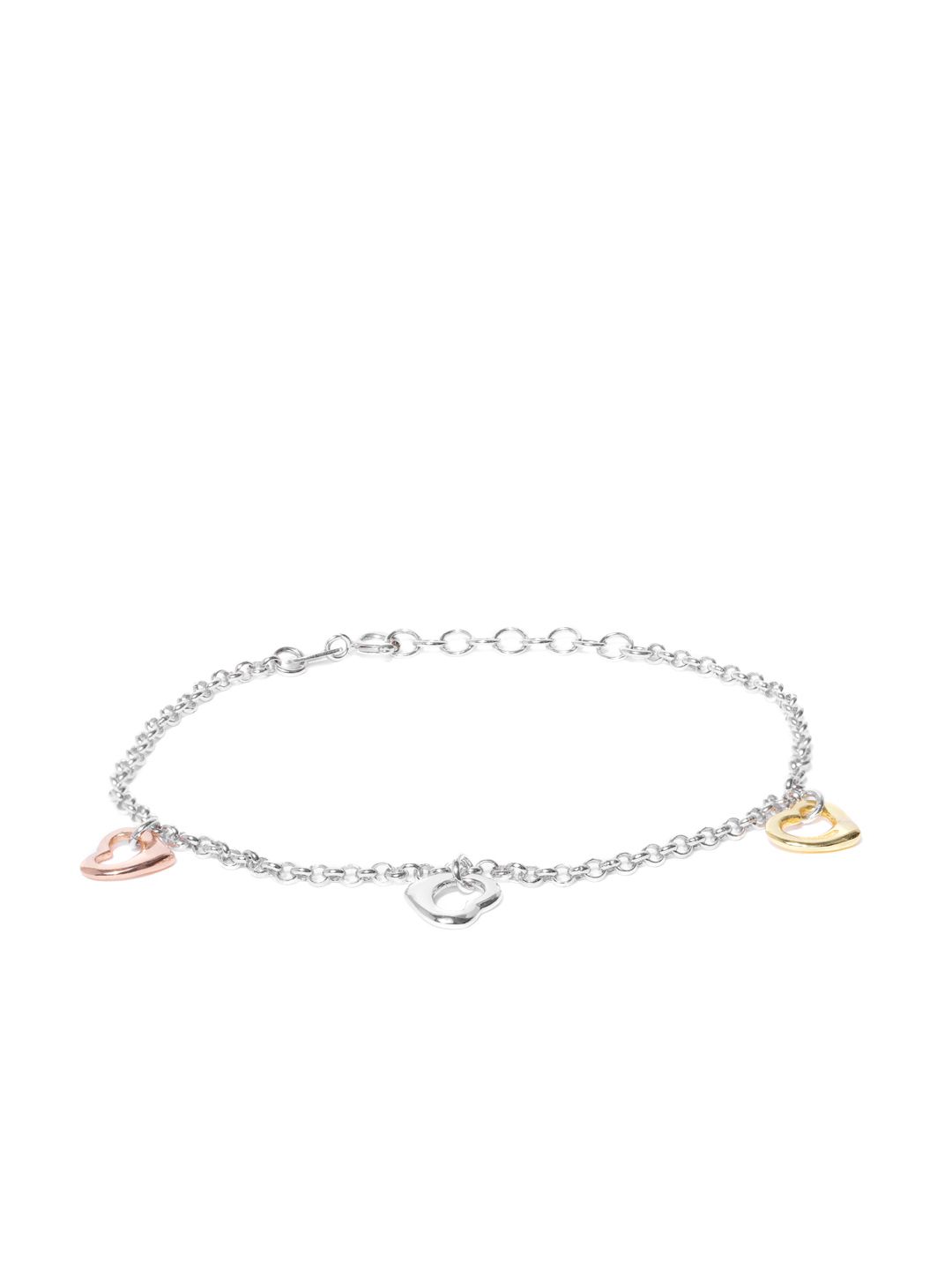 Carlton London Silver-Toned & Gold-Toned Rhodium-Plated Heart-Shaped Charm Bracelet Price in India