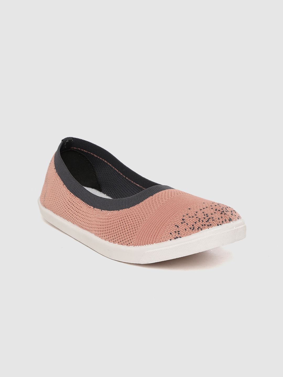 Mast & Harbour Women Peach-Coloured & Navy Woven Design Slip-On Sneakers Price in India