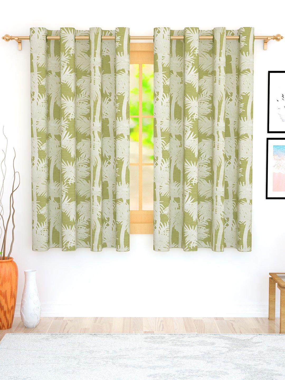 Story@home Lime Green & Grey Set of 2 Jacquard Textured Window Curtains Price in India