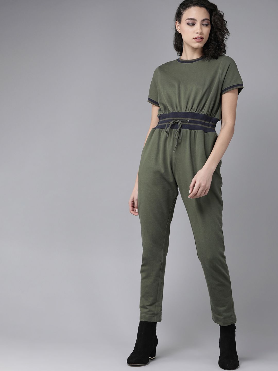 Roadster Women Olive Green Pure Cotton Solid Basic Jumpsuit Price in India