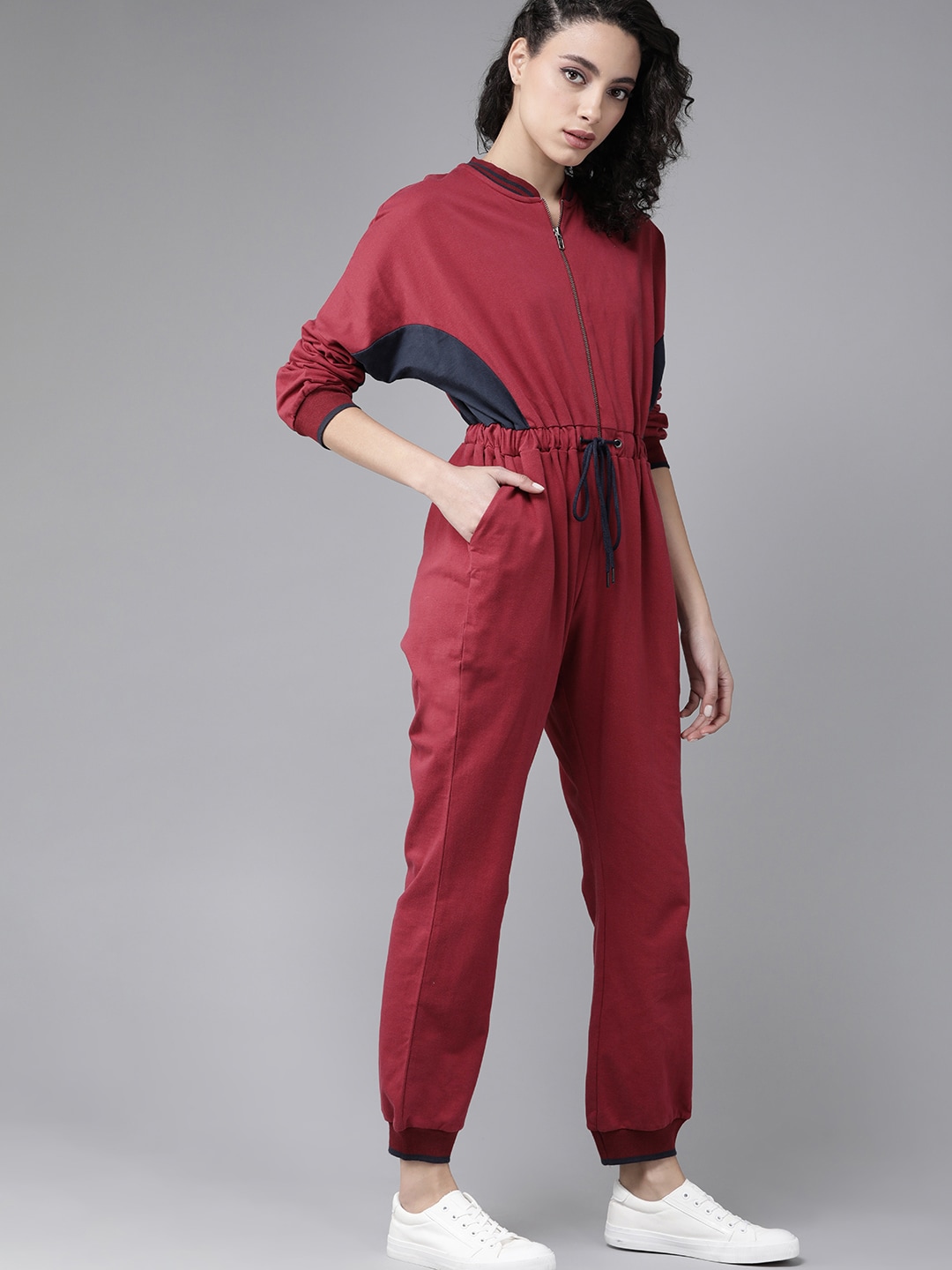 Roadster Women Maroon Solid Joggers Jumpsuit Price in India