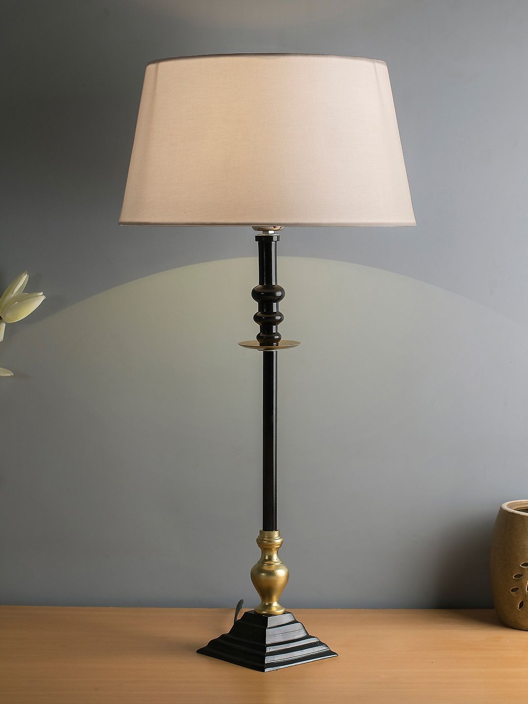 Homesake White & Black Solid Traditional Riveria Buffet Lamp Price in India