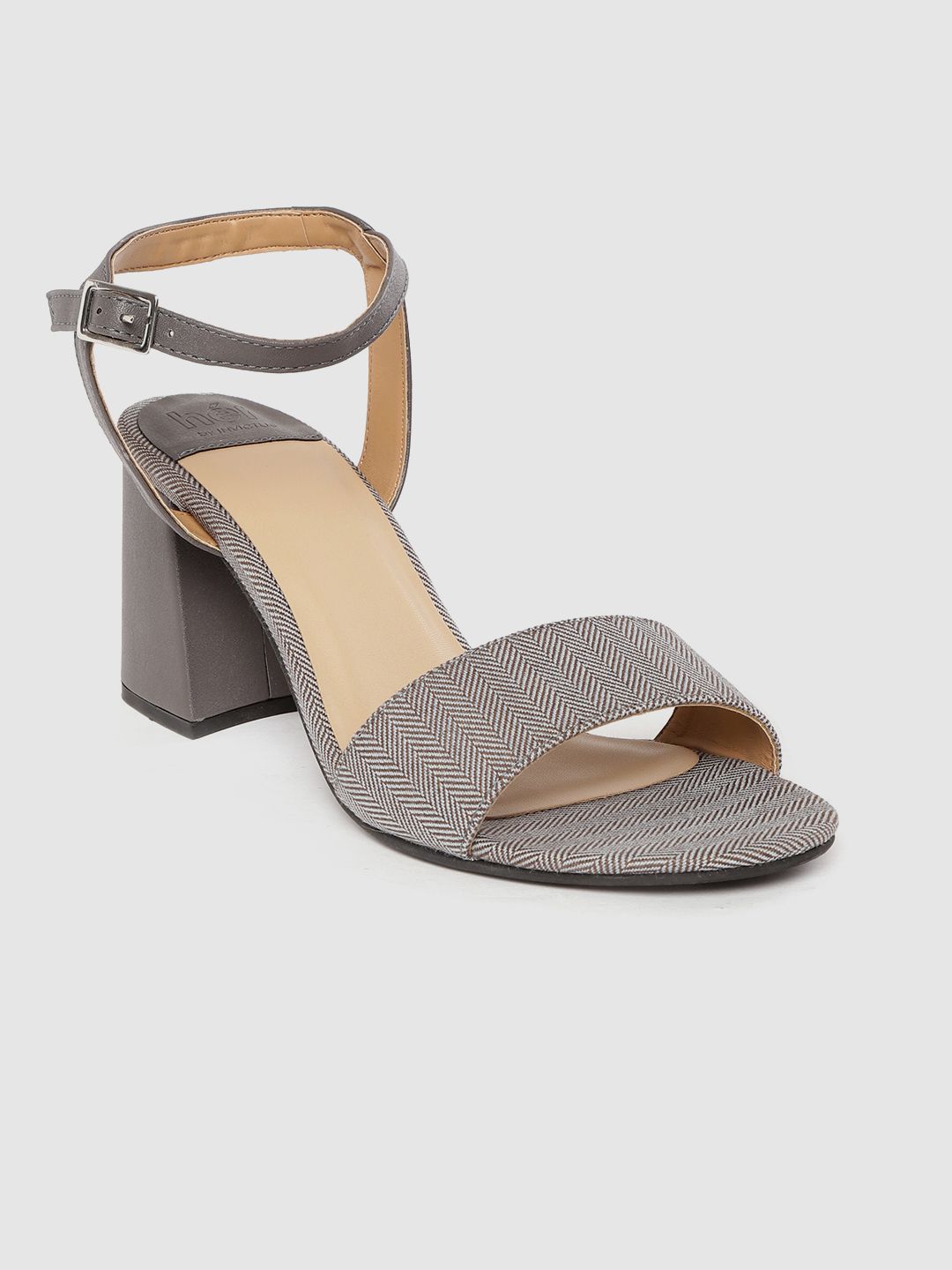 her by invictus Women Grey & Brown Chevron Pattern Block Heels Price in India