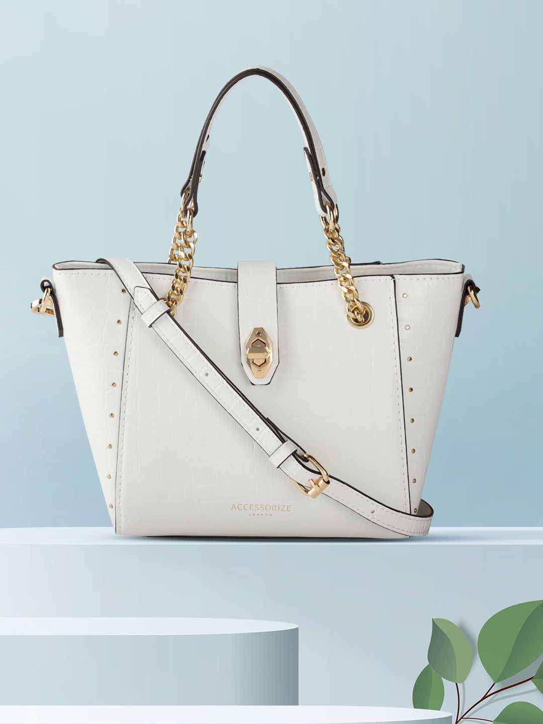 Accessorize White Croc Textured Handheld Bag with Detachable Sling Strap Price in India