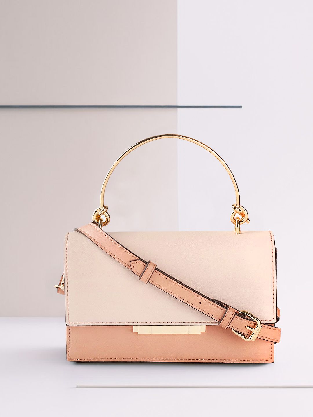 Accessorize Beige & Pink Colourblocked Satchel Price in India