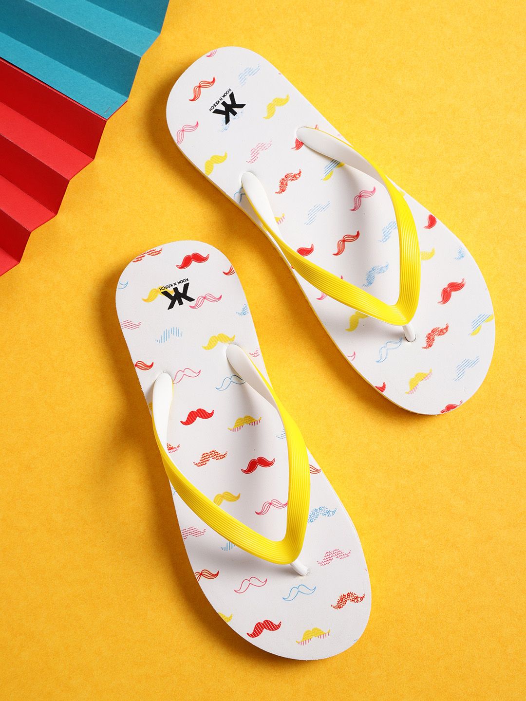 Kook N Keech Women Yellow & White Printed Thong Flip-Flops Price in India
