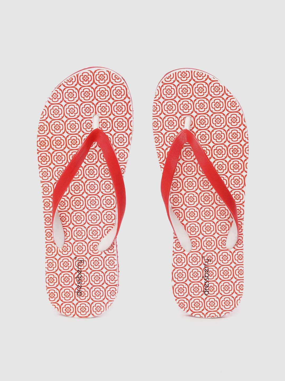 DressBerry Women Red & White Floral Print Thong Flip-Flops Price in India