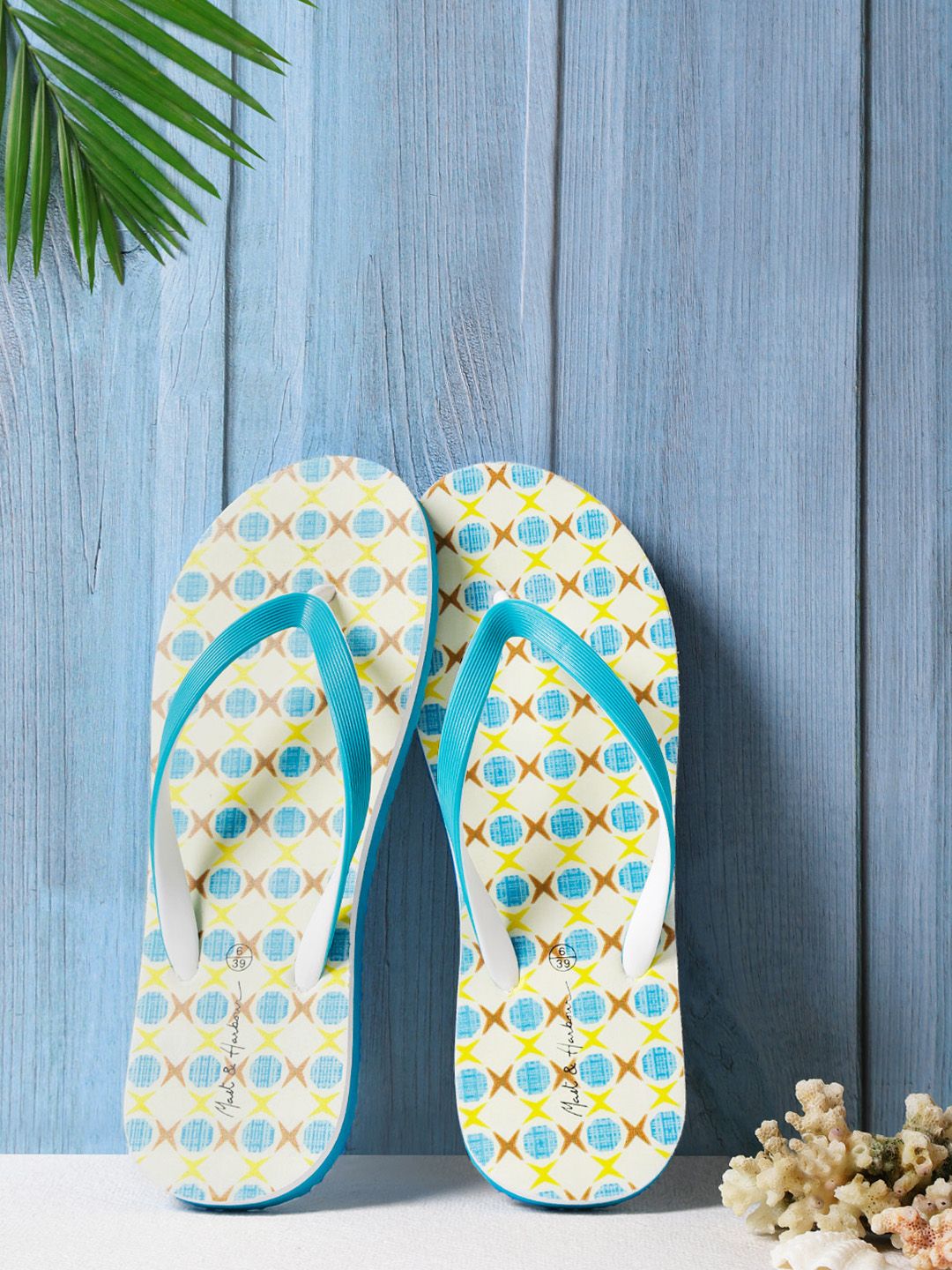 Mast & Harbour Women Blue & White Printed Thong Flip-Flops Price in India