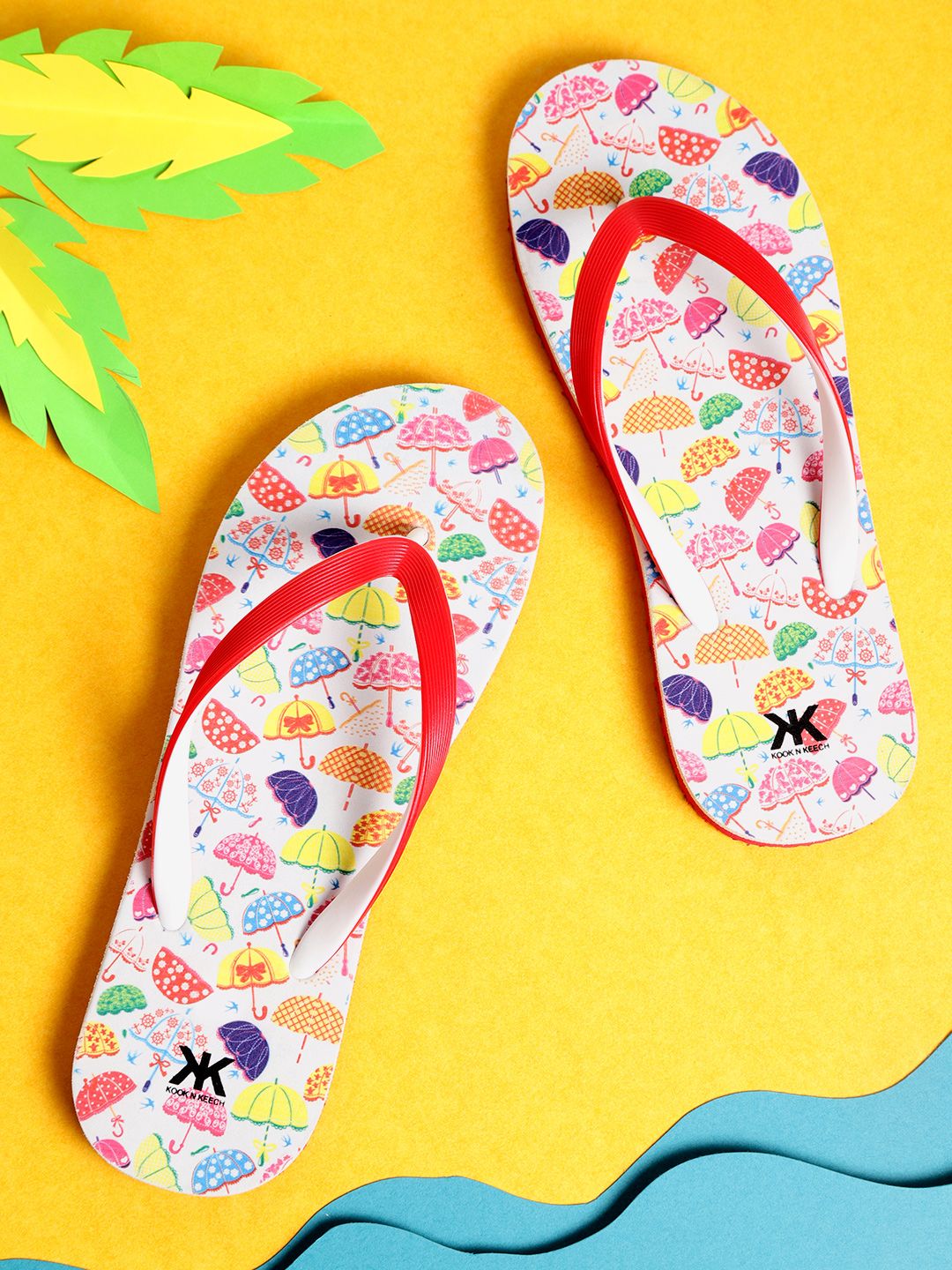 Kook N Keech Women Red & Yellow Printed Thong Flip-Flops Price in India