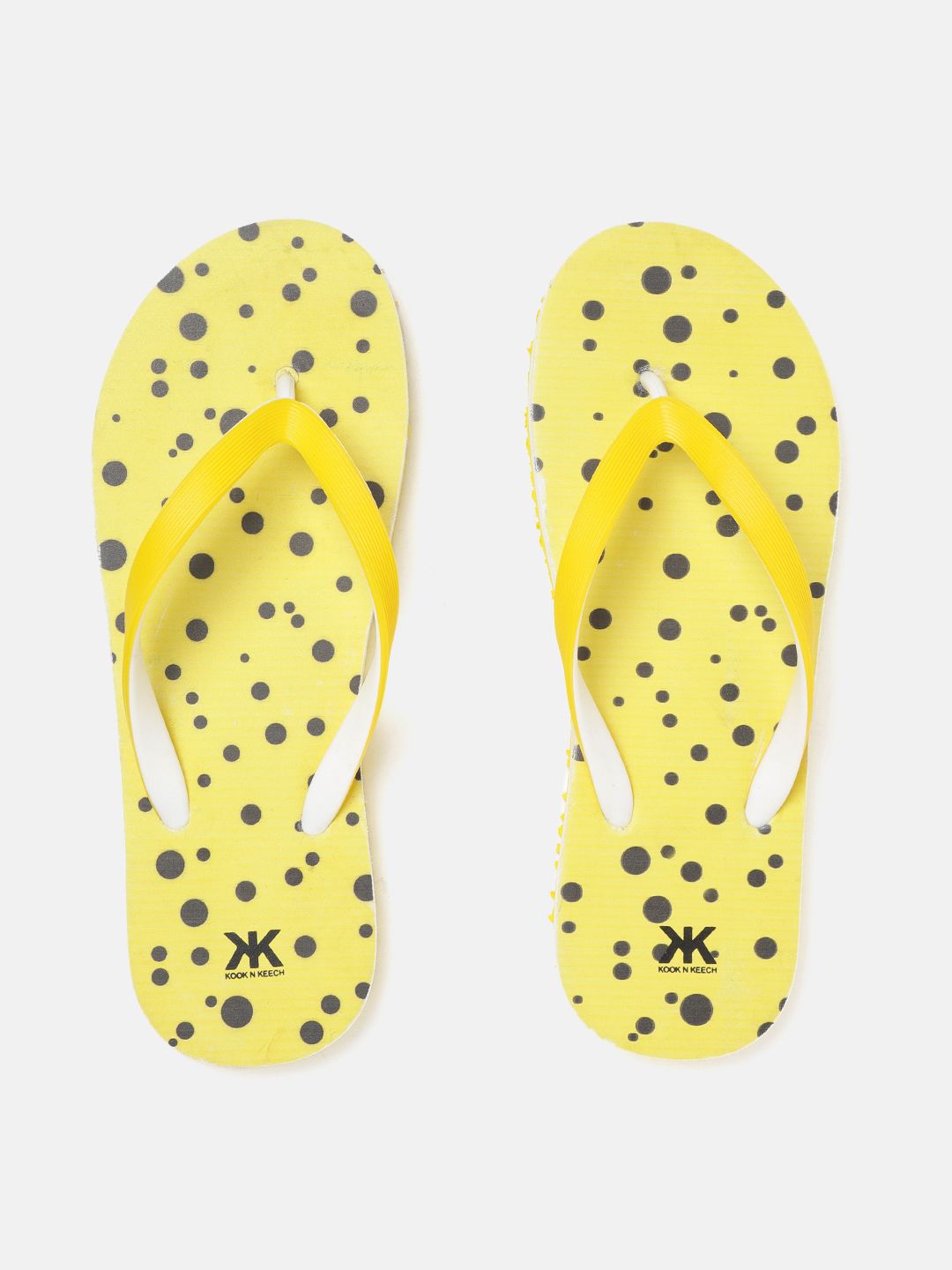 Kook N Keech Women Yellow & Black Printed Thong Flip-Flops Price in India