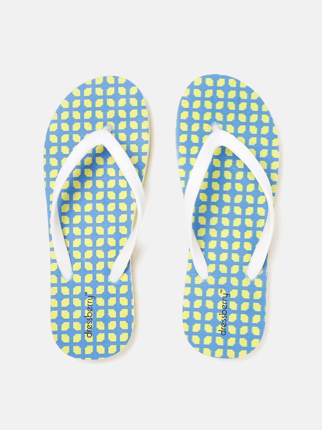 DressBerry Women White & Blue Printed Thong Flip-Flops Price in India