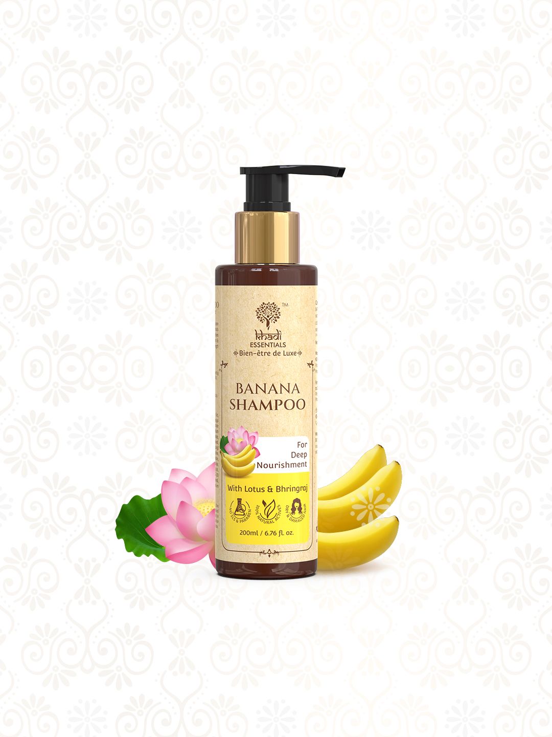 Khadi Essentials Banana Bhringraj Hair Shampoo with Lotus For Dry Damaged Frizzy Hair Price in India