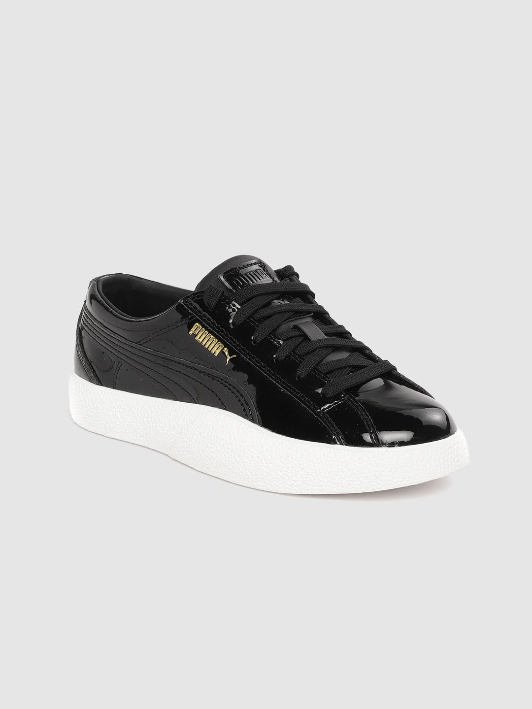 Puma Women Black Love Patent Solid Flatform Sneakers Price in India