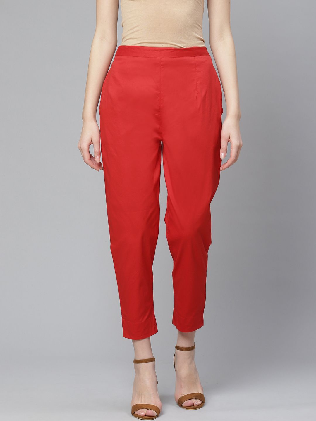 Ginni Arora Label Women Red Slim Fit Solid Regular Trousers Price in India