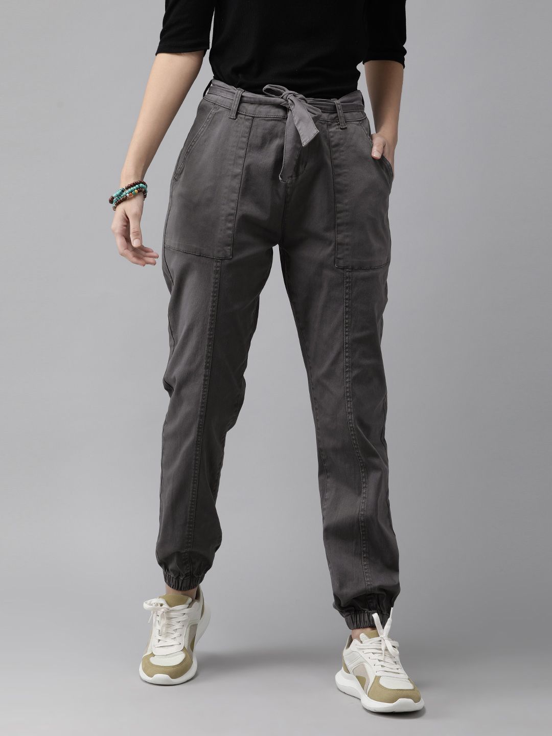 Roadster Women Charcoal Grey Regular Fit Solid Joggers Price in India