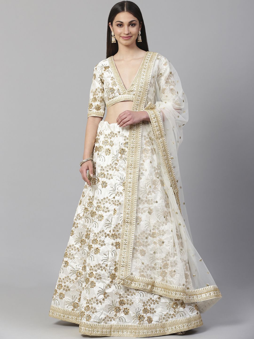 Readiprint Fashions Off-White Semi-Stitched Lehenga & Unstitched Choli with Dupatta Price in India