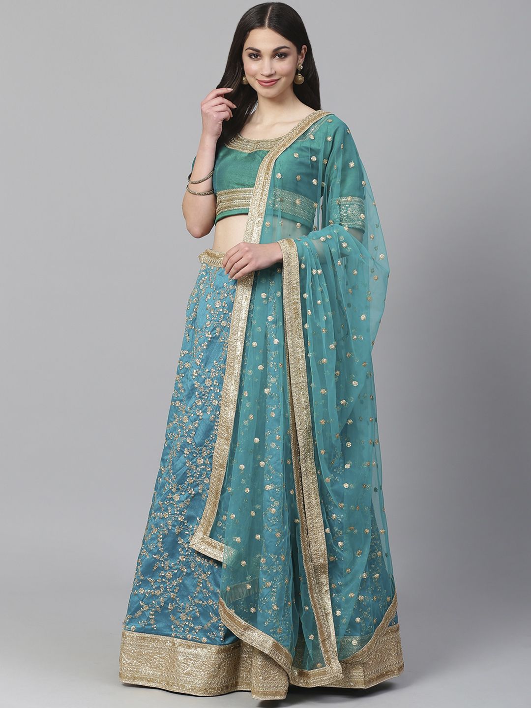 Readiprint Fashions Turquoise Blue Semi-Stitched Lehenga & Unstitched Blouse with Dupatta Price in India