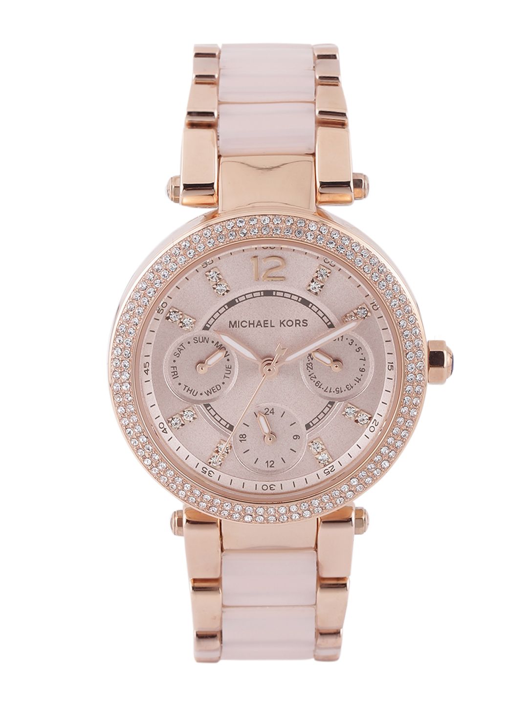 Michael Kors Women Dusty Pink Stone-Studded Dial Watch 6110I Price in India