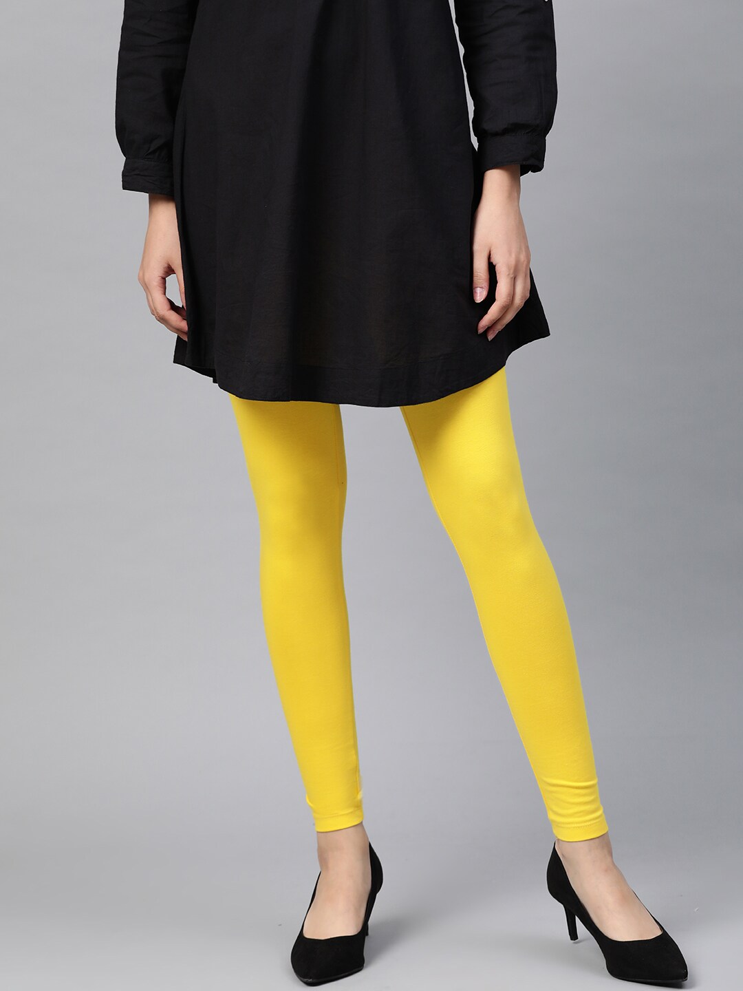 W Women Yellow Solid Ankle Length Leggings Price in India