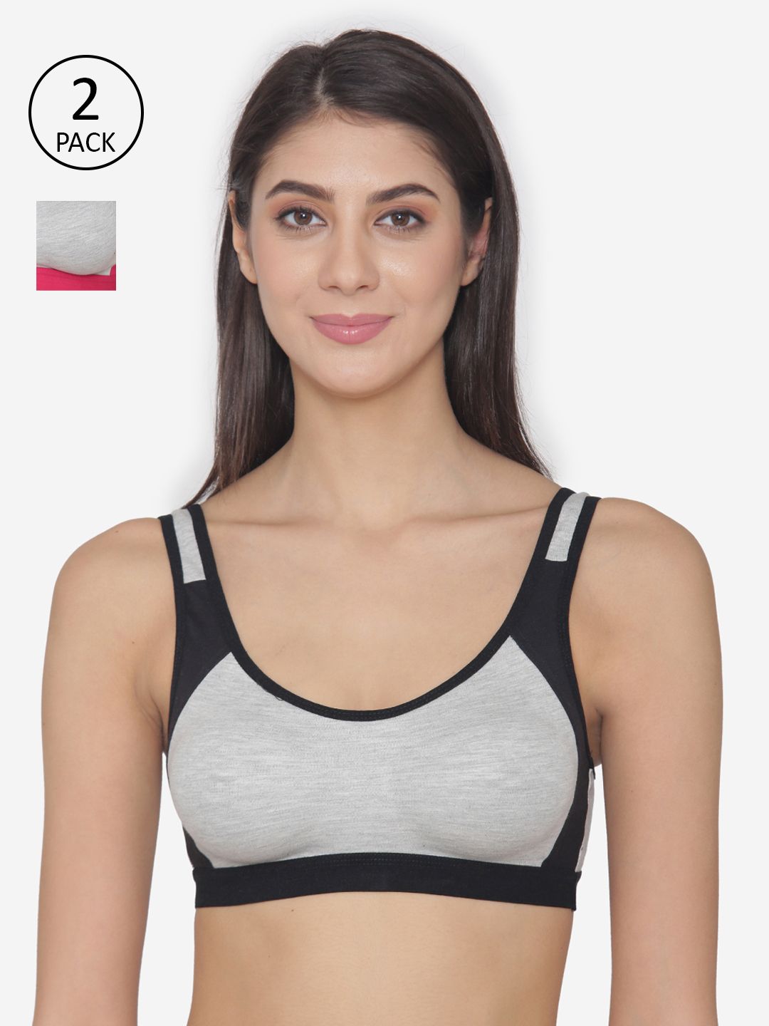 N-Gal Pack of 2 Colourblocked Non-Wired Non Padded Sports Bras Price in India