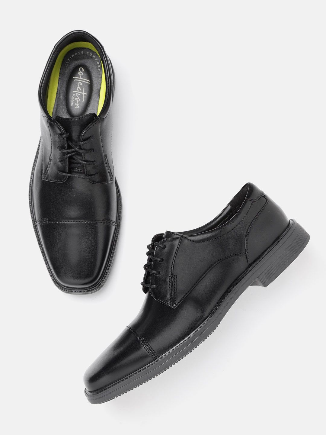 Clarks Men Black Solid Leather Formal Derbys