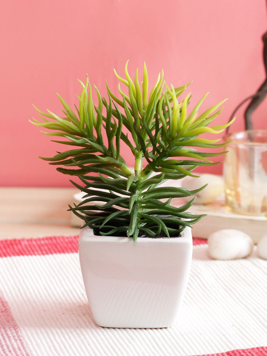 PolliNation Green Artificial Succulent Plant With White Ceramic Pot Price in India