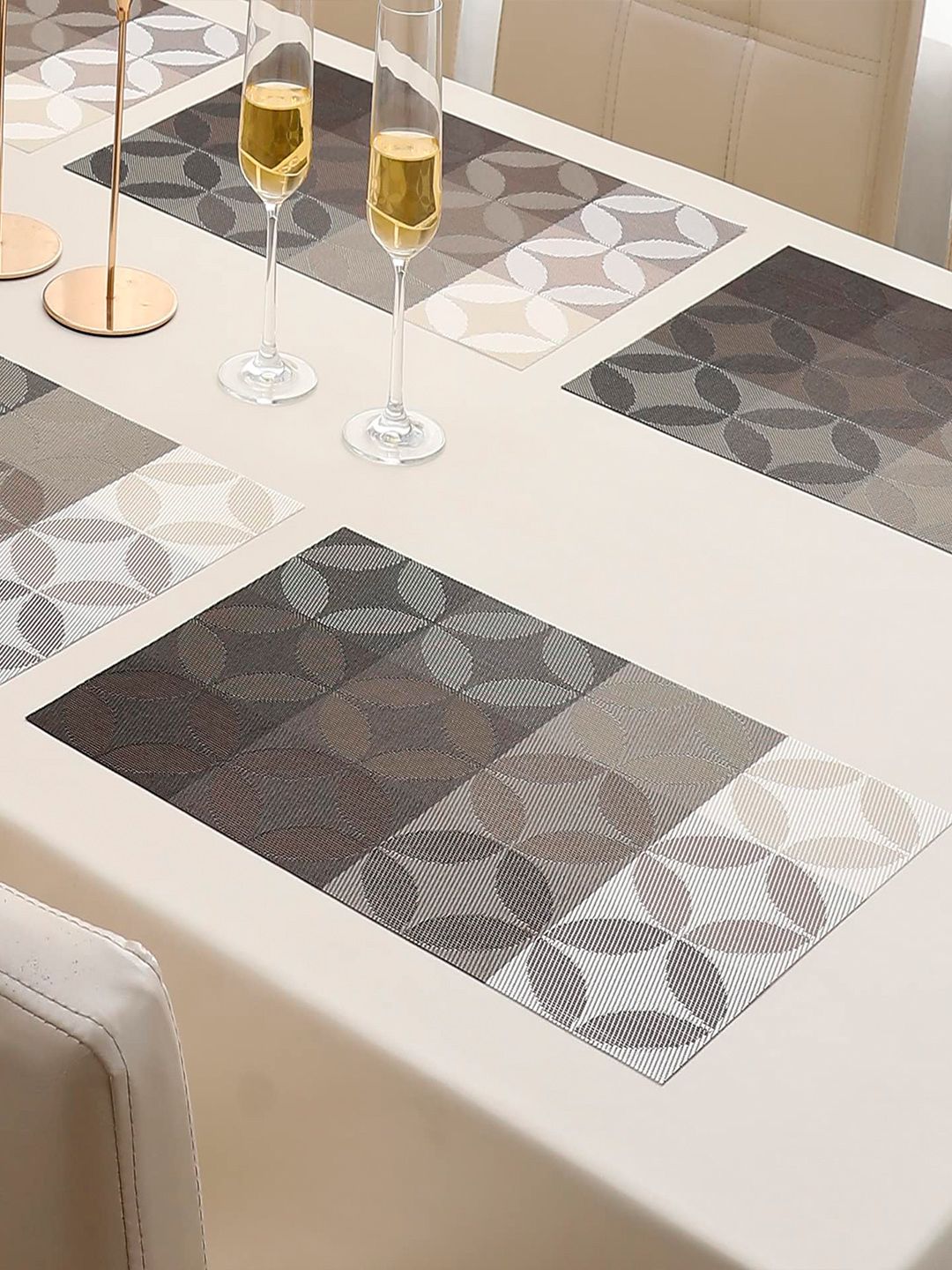 HOKIPO Set of 6 Brown & Beige Printed Heat Resistant Table Mats