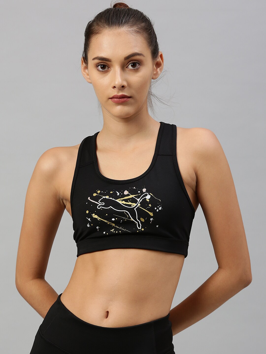 Puma Black Non-Wired Drycell 4Keeps Printed Lightly Padded Training Sports Bra Price in India