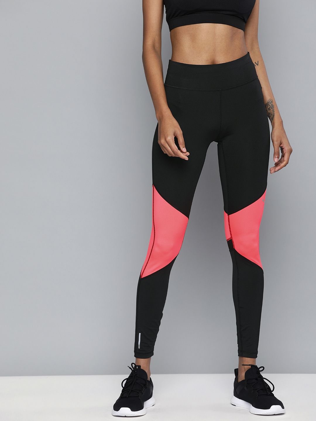 Puma Women Black & Pink Colorblocked Ignite DRY-CELL Full Tights Price in India