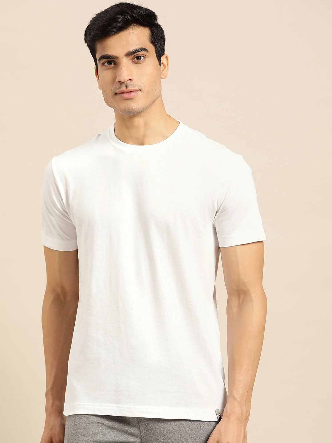 Jockey Men White Solid Round Neck T-shirt