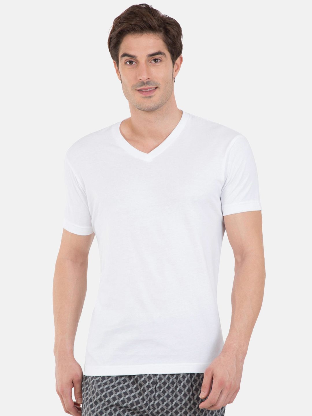 Jockey Men White Solid V-Neck Lounge T-shirt