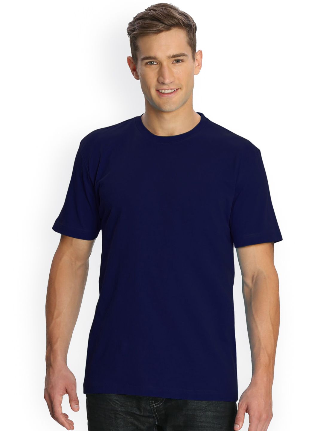 Jockey Men Navy Blue Solid Round Neck Pure Cotton T-shirt