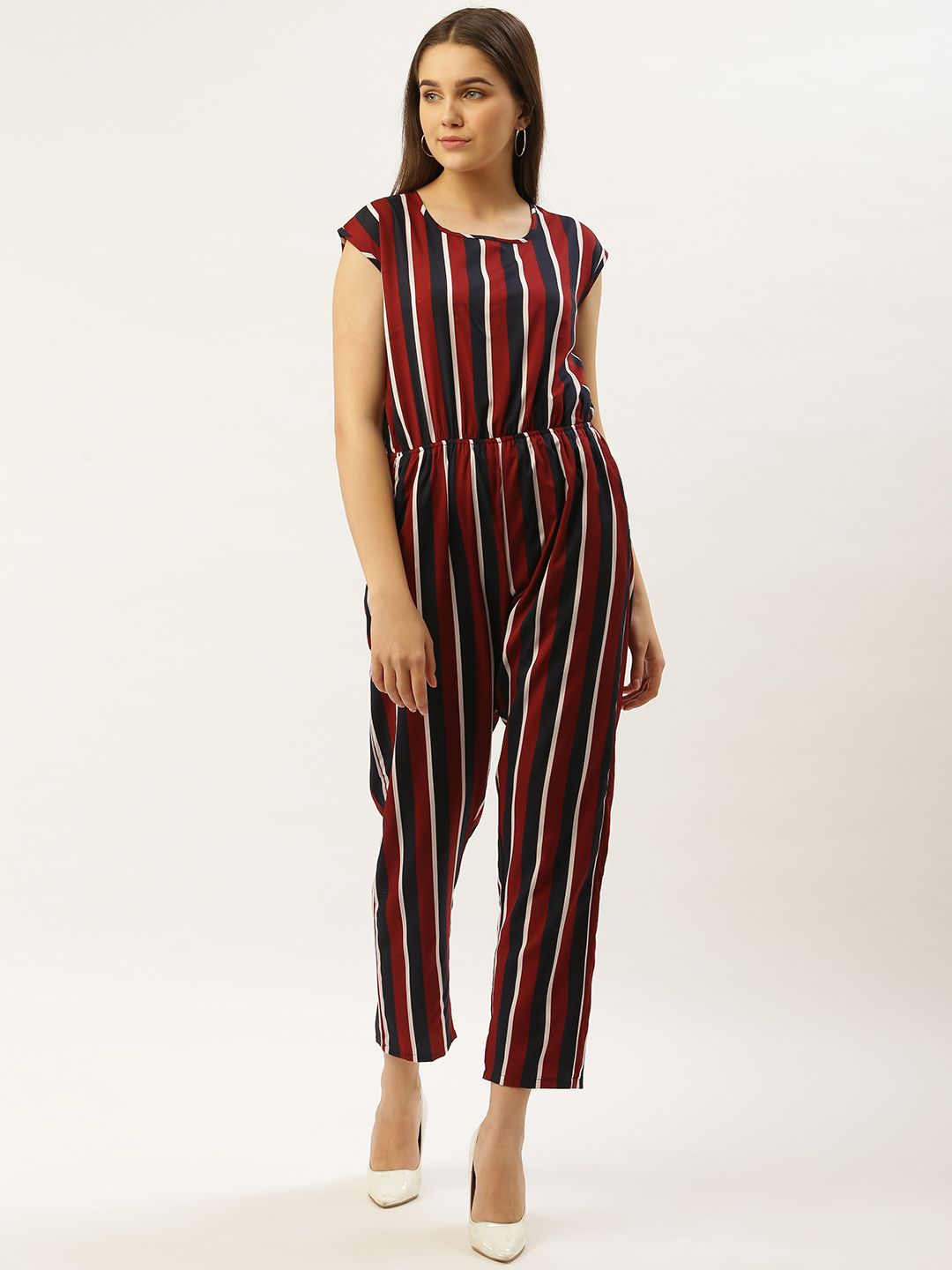 Darzi Women Maroon & Navy Blue Printed Basic Jumpsuit Price in India