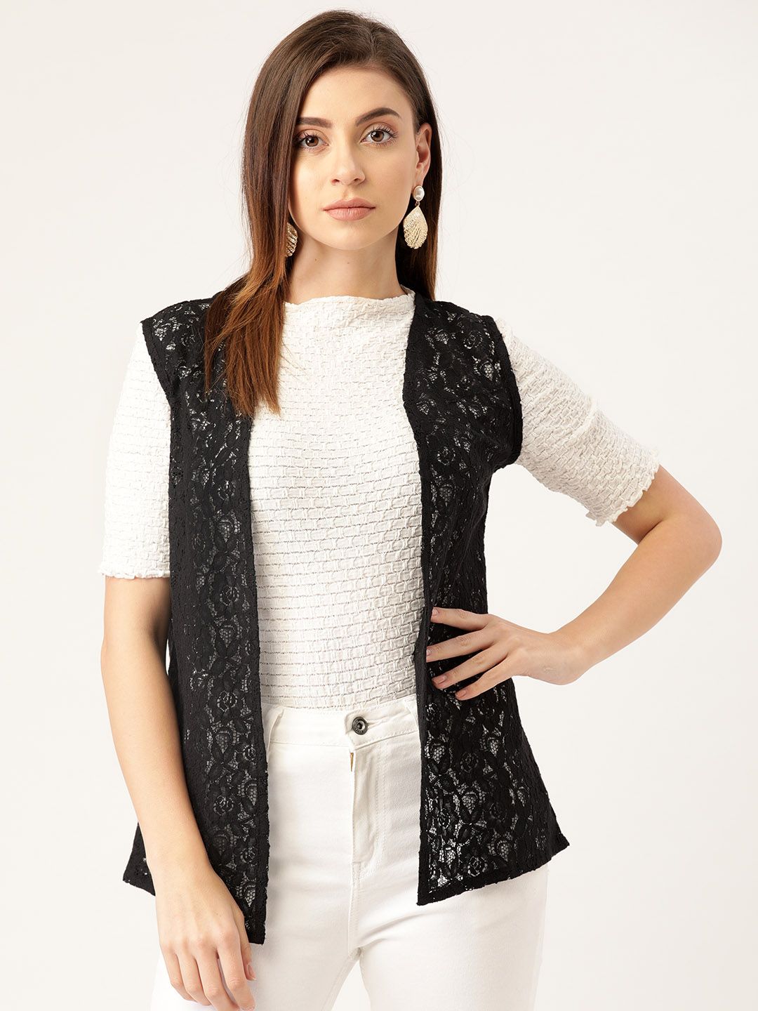 Rute Women Black Lace Open Front Shrug Price in India