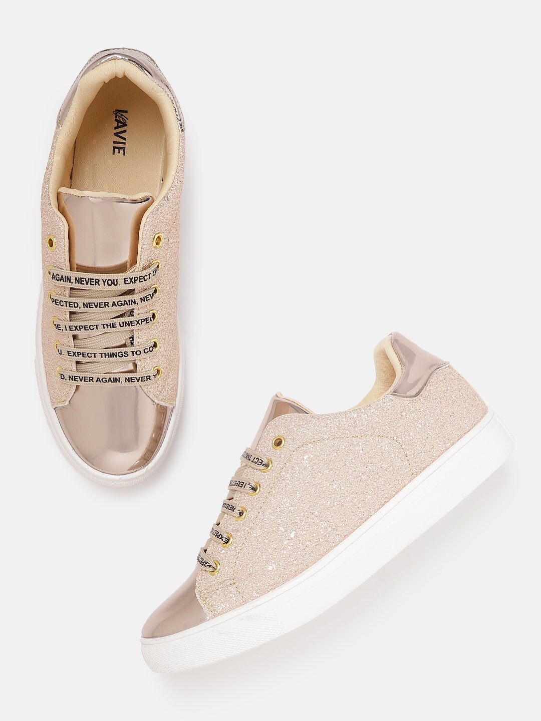 Lavie Women Gold-Toned Textured Sneakers with Sheen Effect Price in India