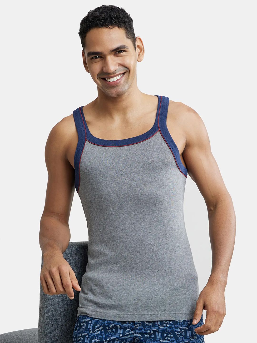 Jockey Combed Cotton Rib Square Neck Gym Vest with Graphic Print-US54