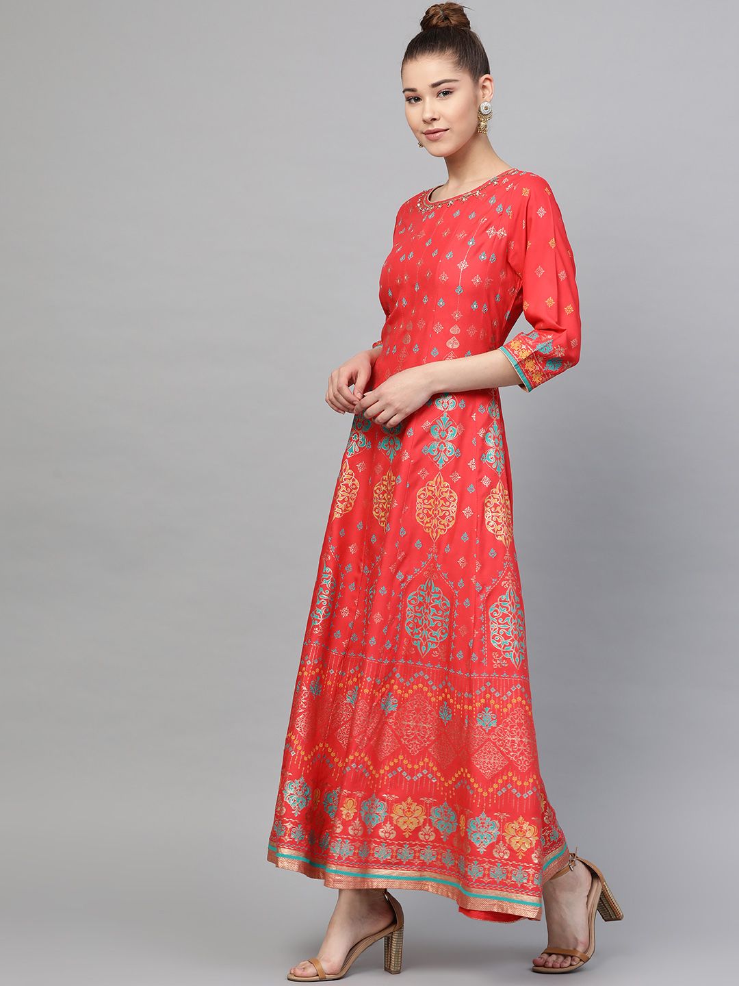 coral print maxi dress